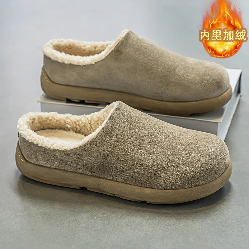 勃肯鞋男冬季新款加绒棉鞋办公室包头外穿懒人开车一脚蹬男士拖鞋