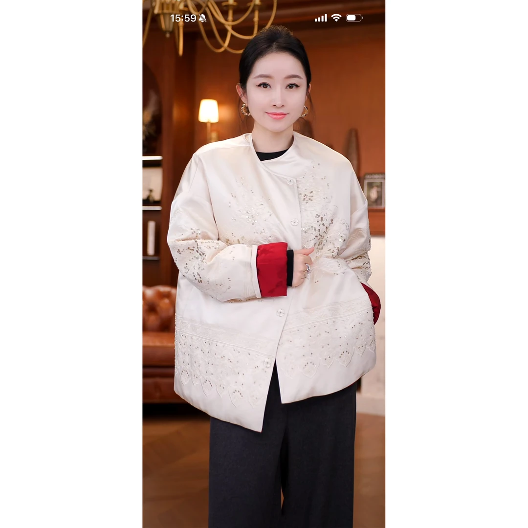 DR杨圣坤2025新款新中式重工亮片刺绣白鹅绒服外套GF2412-1201