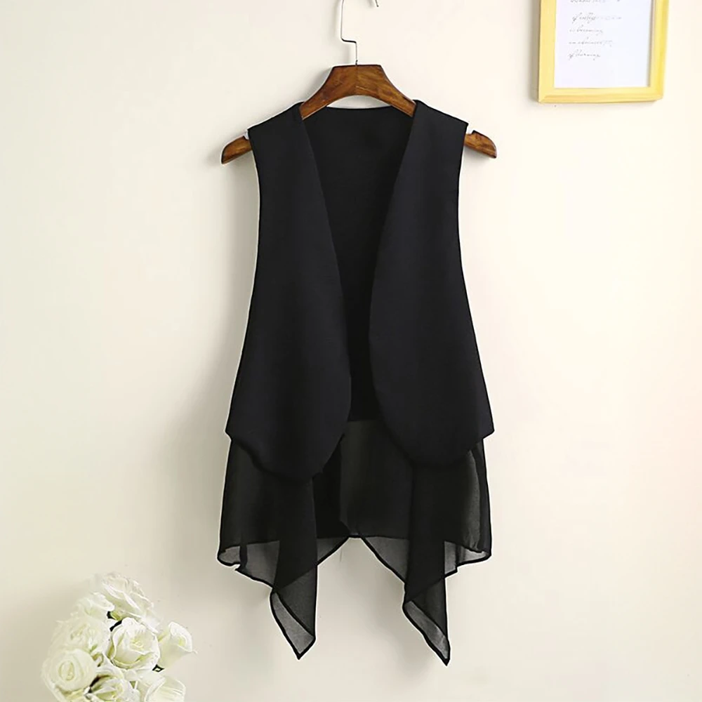 2025春夏新款不规则雪纺马甲女薄款韩版显瘦遮肉开衫坎肩百搭背心