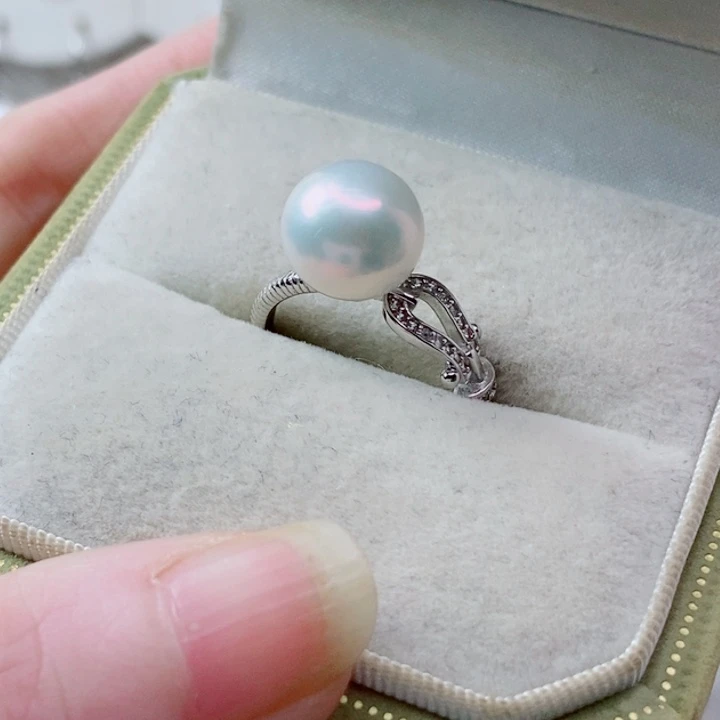 银S925镶嵌戒指淡水珍珠A