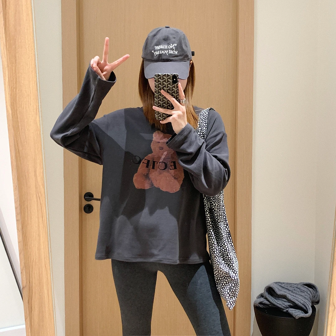 大叮自制清仓【270G双面澳绒】磨毛小熊印花大版长袖打底衫！S5687