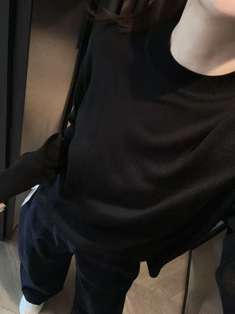 羊毛圆领16针毛衣 圆弧下摆宽版休闲慵懒风I4075