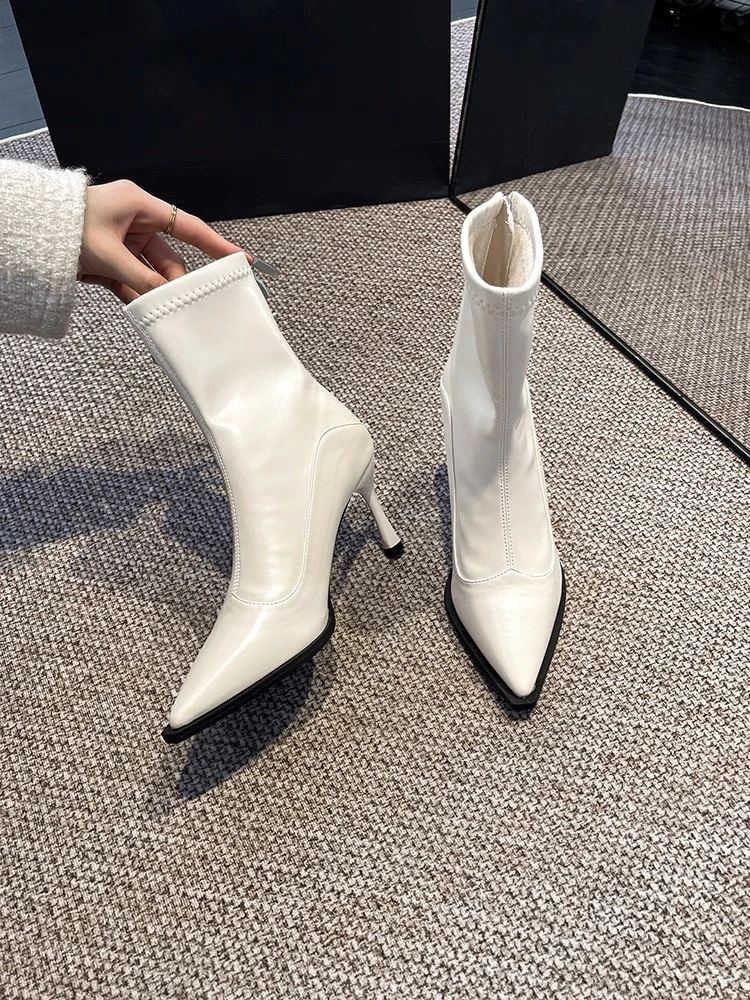 高跟气质短靴2025秋冬季新款尖头复古瘦瘦靴细跟弹力百搭时装靴