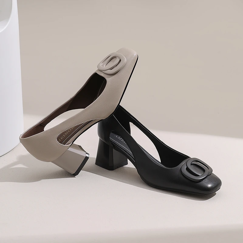 7280 AMEINOR2025夏季时尚方扣金典款式侧空优雅舒适清爽女士凉鞋