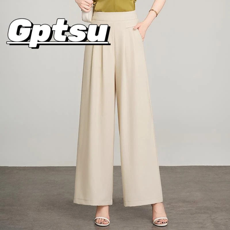 GPTSu阔腿裤女夏薄款2025新款抗皱冰丝裤宽松遮肉妈妈裤直筒长裤