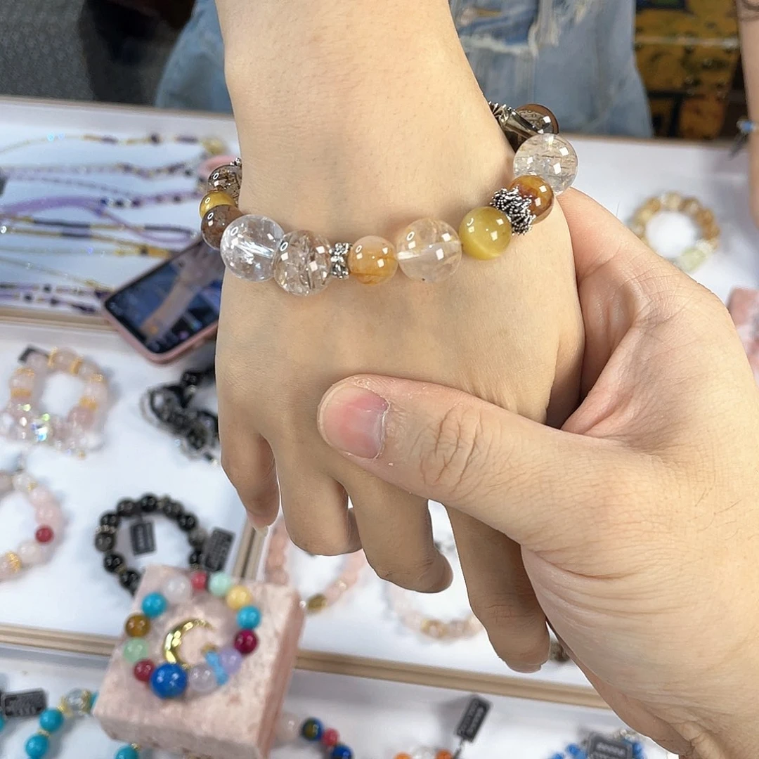 水晶手链银S925镀金镶嵌