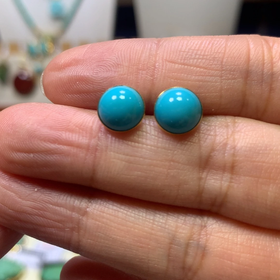 绿松石18K金镶嵌耳钉