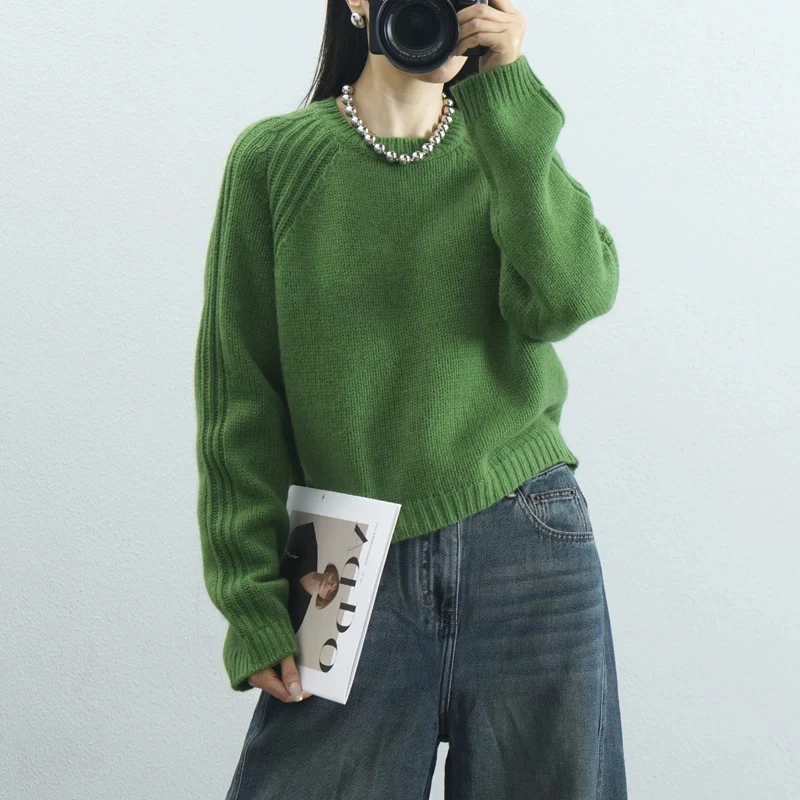 圆领套头毛衣女2025宽松外穿慵懒风甜美减龄针织上衣