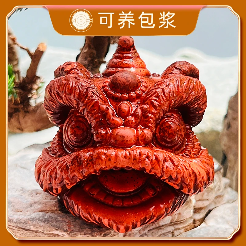 壶涧斋中式红砖醒狮茶宠摆件狮子头舞狮茶道包浆茶器茶托茶文创