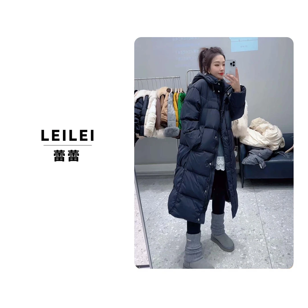 2025【蕾蕾家】冬季时尚洋气韩版宽松长款连帽90白鸭绒休闲羽绒服