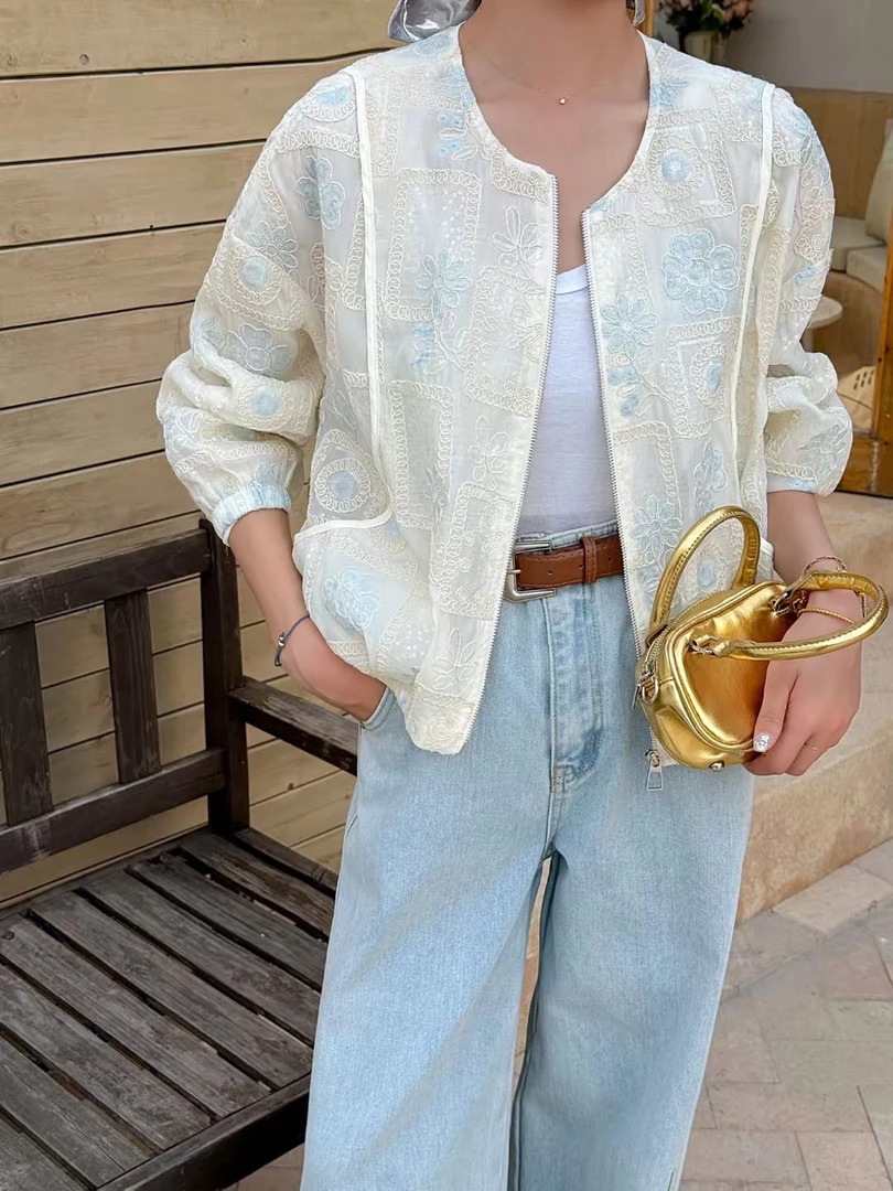 833 刺绣高品质钩花棒球服防晒外套