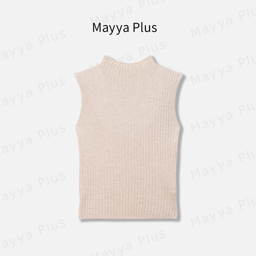 【松烟】Mayya Plus麦芽定制流光风气质半高领针织背心上衣32536886