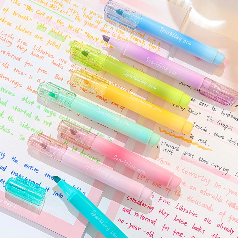 闪光荧光笔标记笔学生专用高颜值闪亮划重点带闪粉记号笔手帐笔