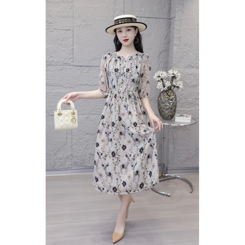 [小老弟】杏雅色小鹿2025新款连衣裙时尚优雅修身显瘦连衣裙