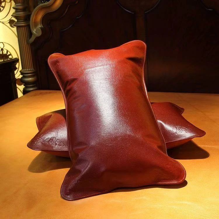 头层牛皮枕套抱枕枕头套轻奢正宗水牛皮纯色凉感透气防螨高档凉席