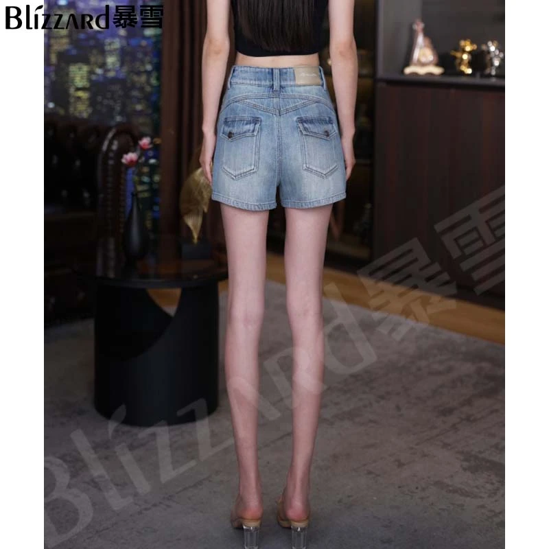 【玫瑰香槟】夏款欧洲進口~高腰牛仔短裤女2025宽松显瘦a字阔腿热裤
