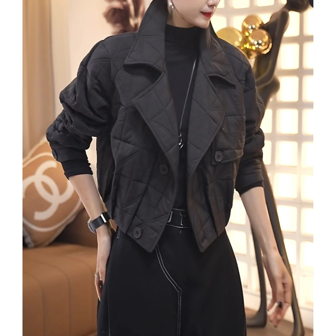 韩版百搭减龄设计感长袖棉服2025冬季新款时尚气质翻领保暖棉袄潮