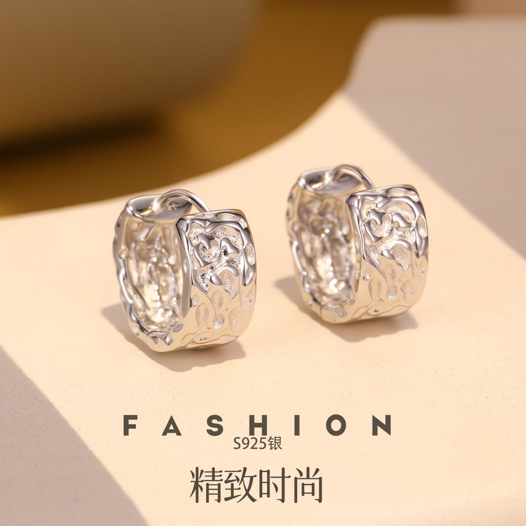 925银耳饰 纹理个性设计女款圆圈精致时尚耳扣耳环耳饰