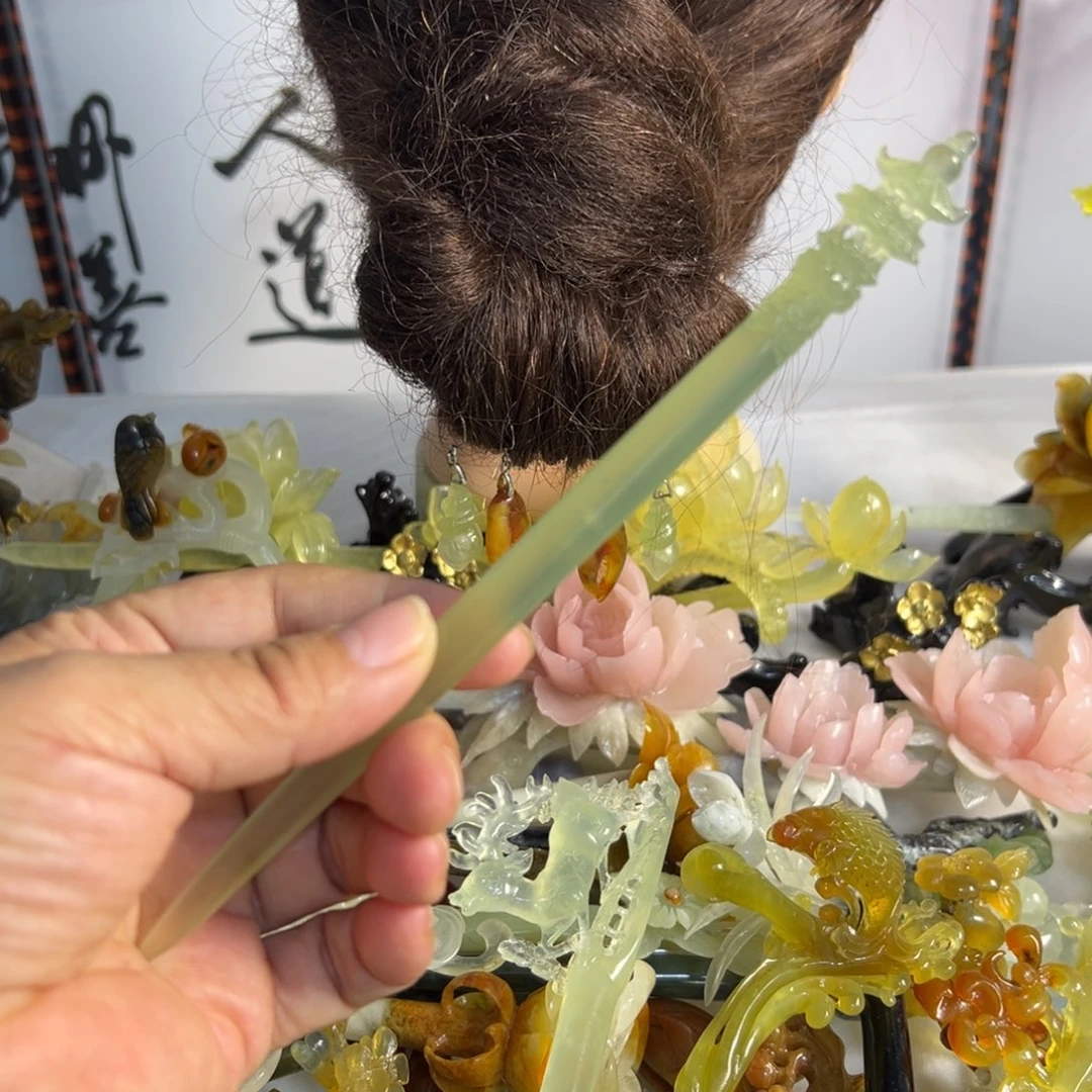 来***也定制蛇纹石玉毛货发饰