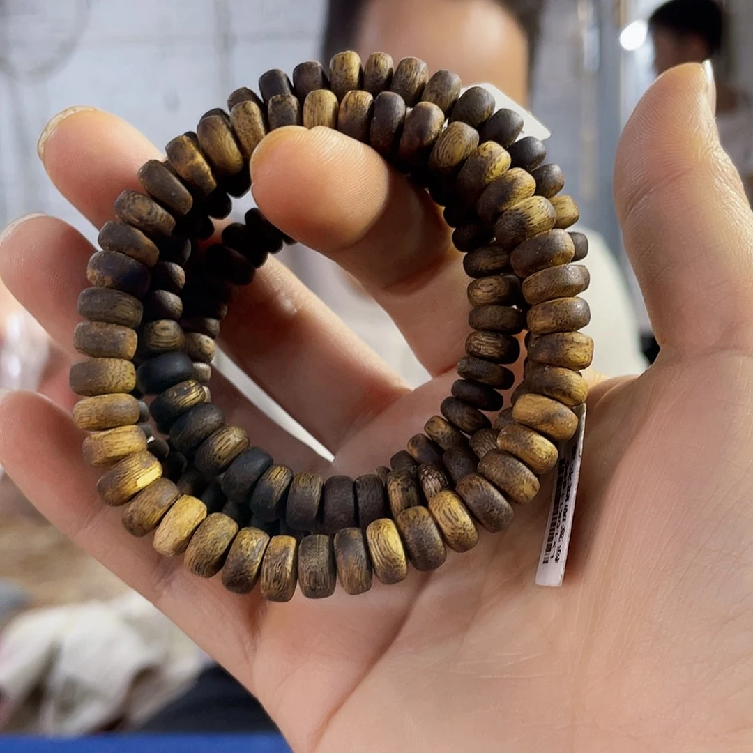 沉香手串棋楠红骨凹身算盘珠单黑0.8/5克多样性发一