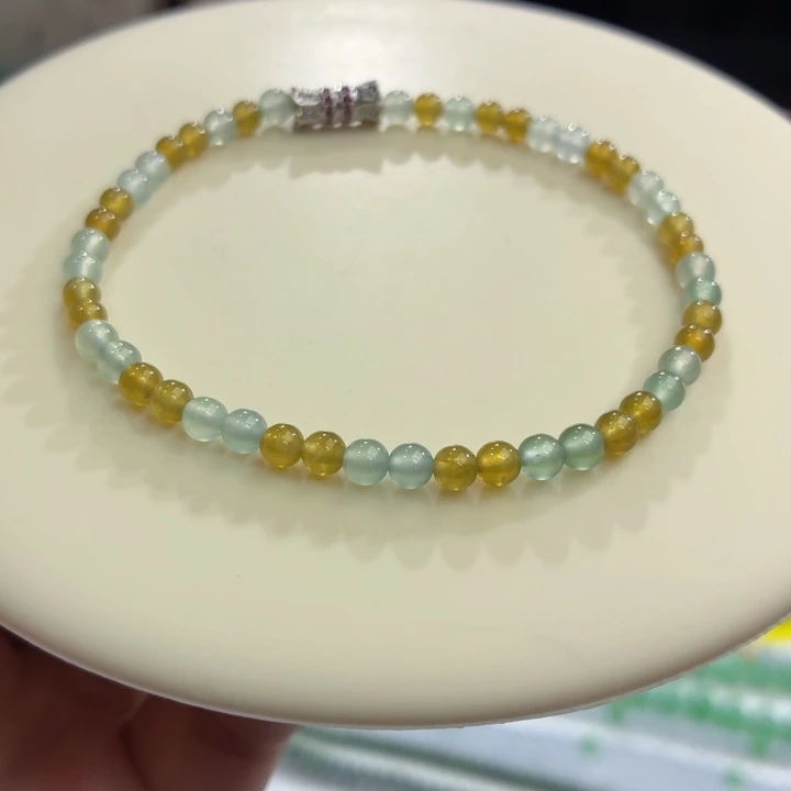 翡翠未镶嵌手链冰蓝黄翡卡3.9