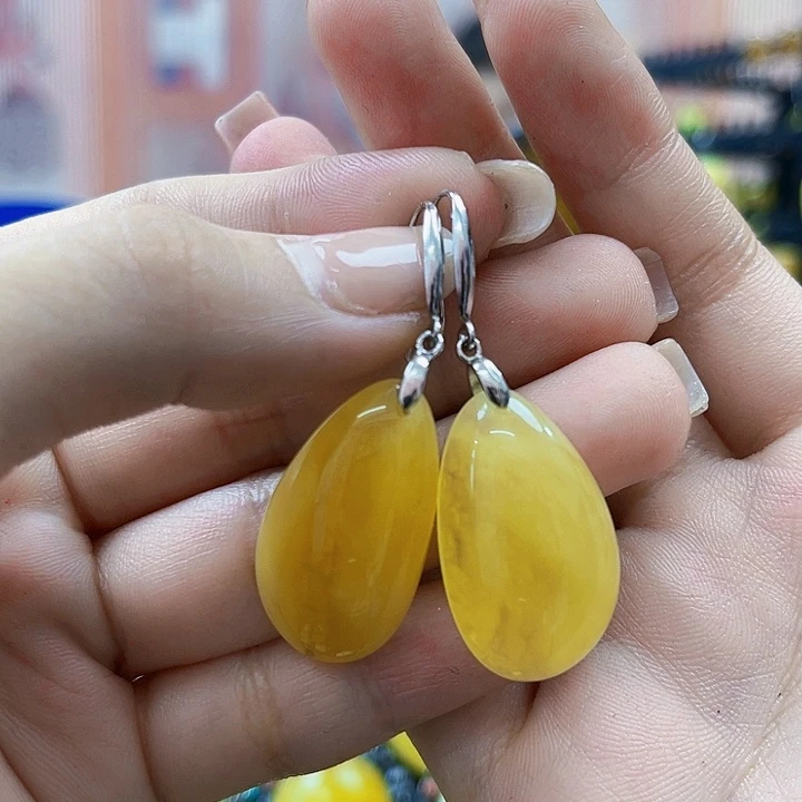 琥珀银S925镶嵌颈饰耳环