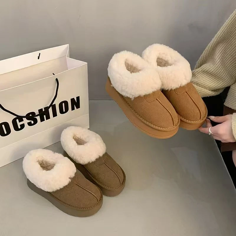 小敏家 清货～就几双 冬季加绒加厚保暖一脚蹬毛毛厚底雪地靴5866