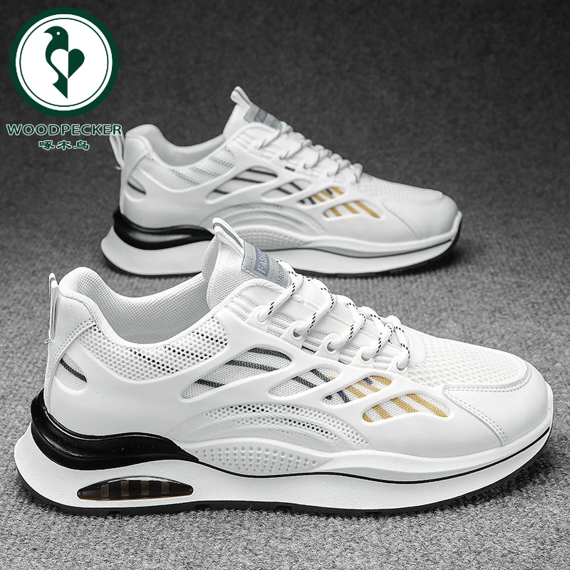 【正品】啄木鸟男鞋夏季透气2025新款运动鞋网面跑步休闲厚底老爹鞋
