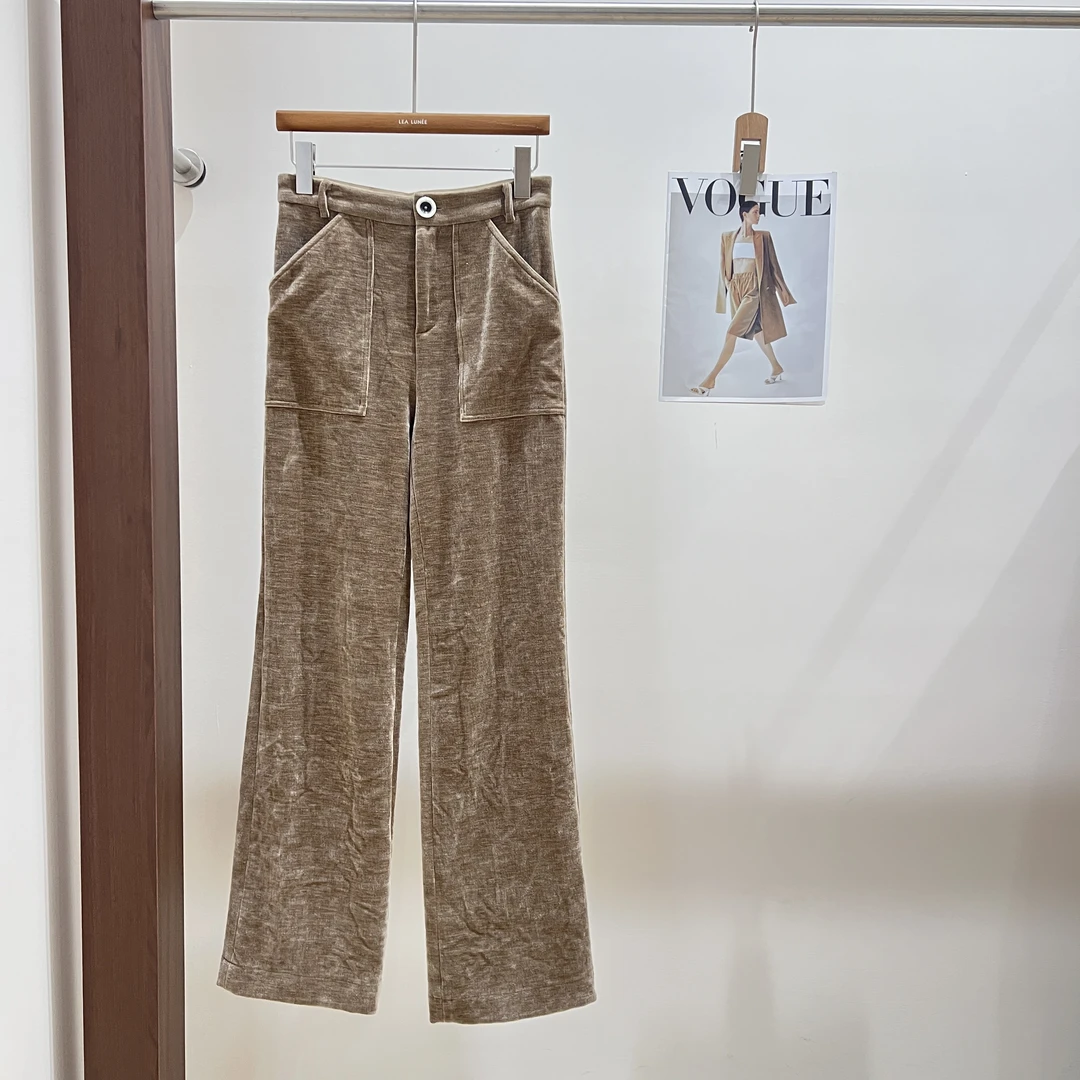 ZZ秋季长裤加厚口袋腰带休闲裤加绒阔腿裤高腰宽松X106