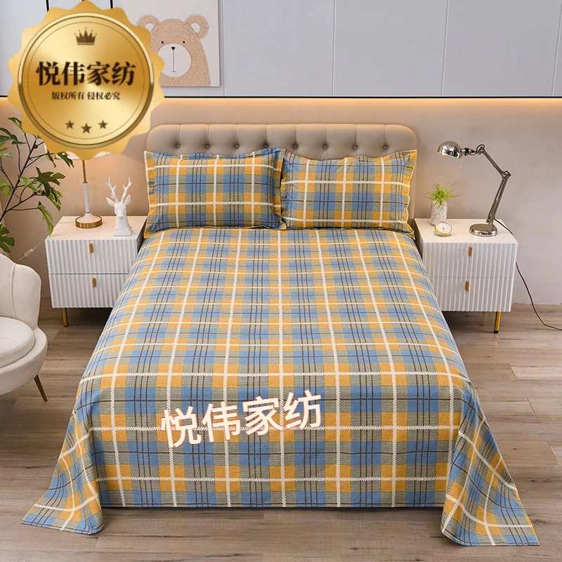 100棉纱老粗布磨毛炕单床单加厚三件套单人榻榻米简约亲肤透气*