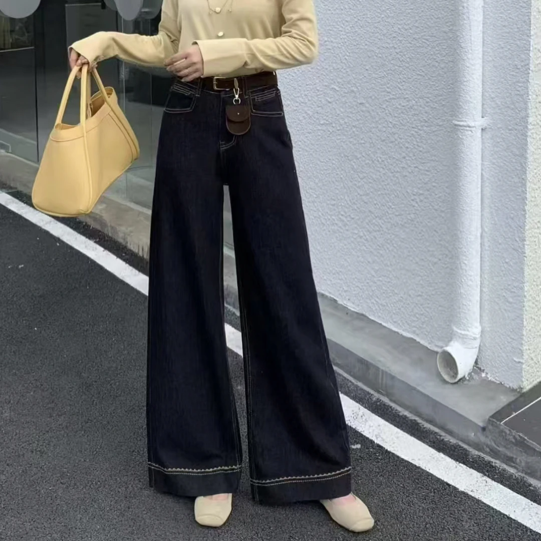薇莎6899【现货】丹宁兰弹力阔腿牛仔裤