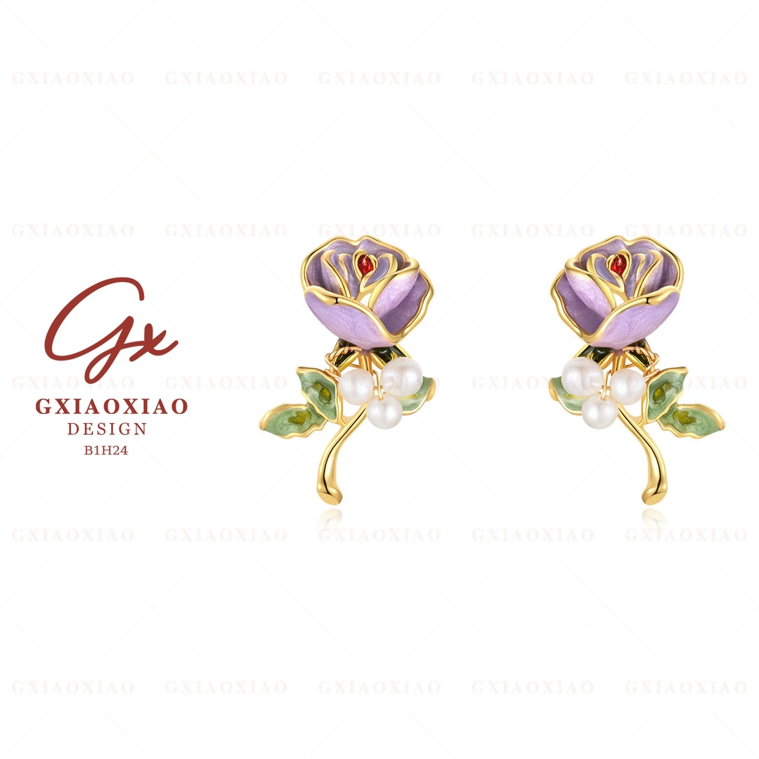 G XIAOXIAO 镀K金 气质复古优雅郁金香花朵耳环 B1H24