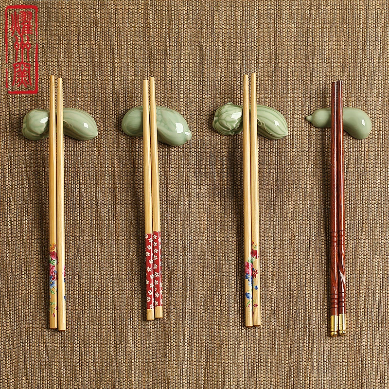 【长安知己】耀州窑秘色青瓷陶瓷中式复古玉米白菜丝瓜笔架筷子托