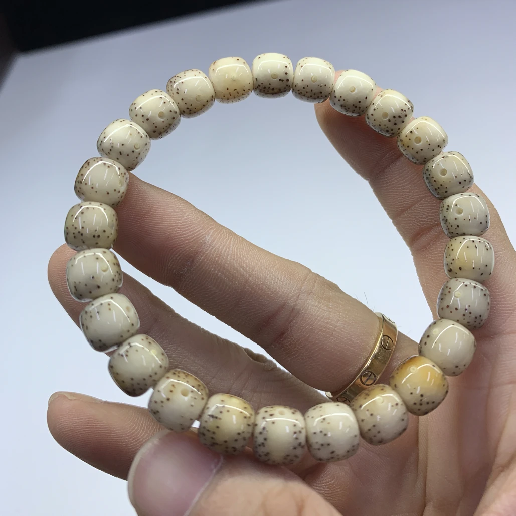 【会珠】9x8老型月留白散星冰润火烧云石玉料星月菩提