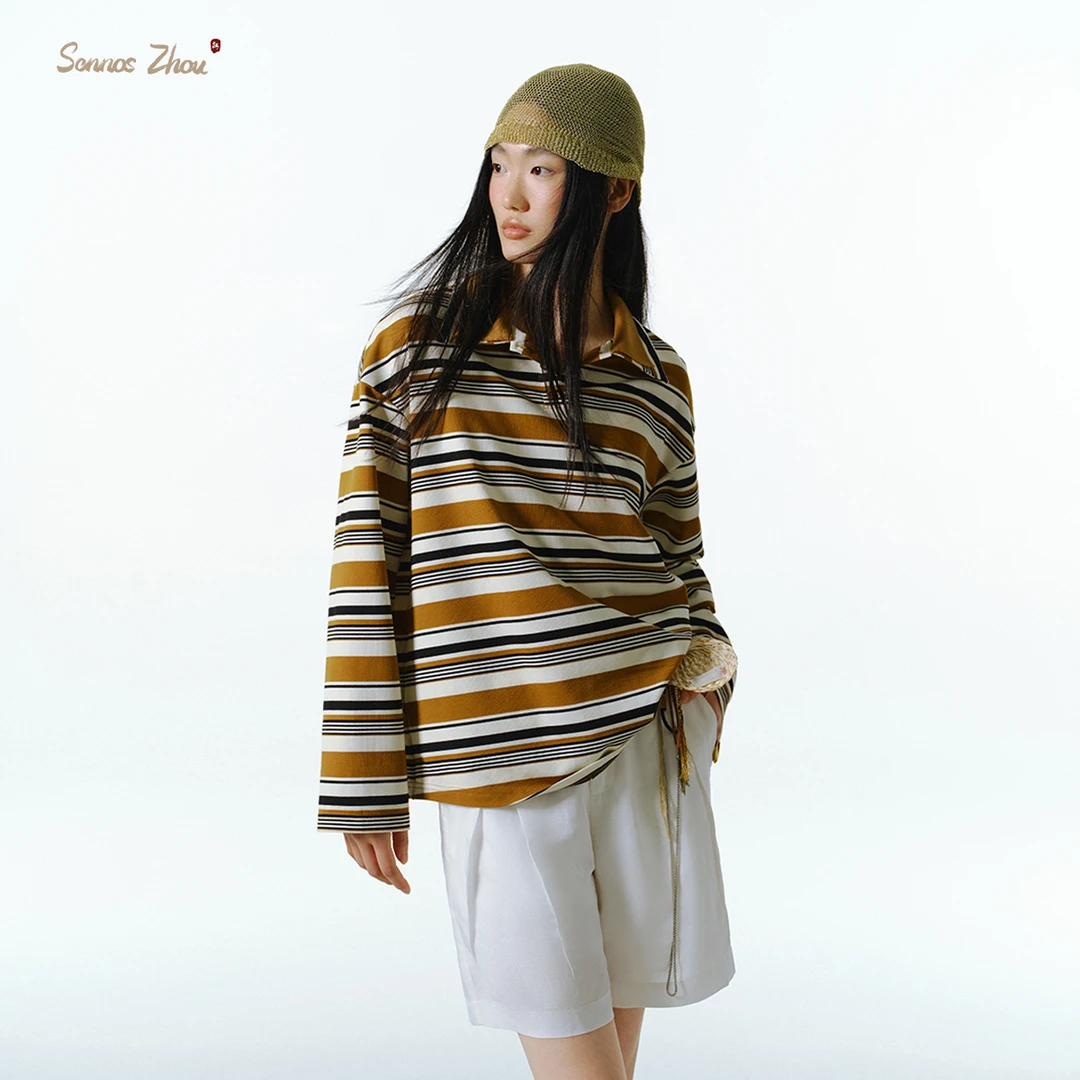 sennos zhou谬灵双领排扣polo上衣Y52008