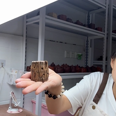 段泥镂空树桩盖置