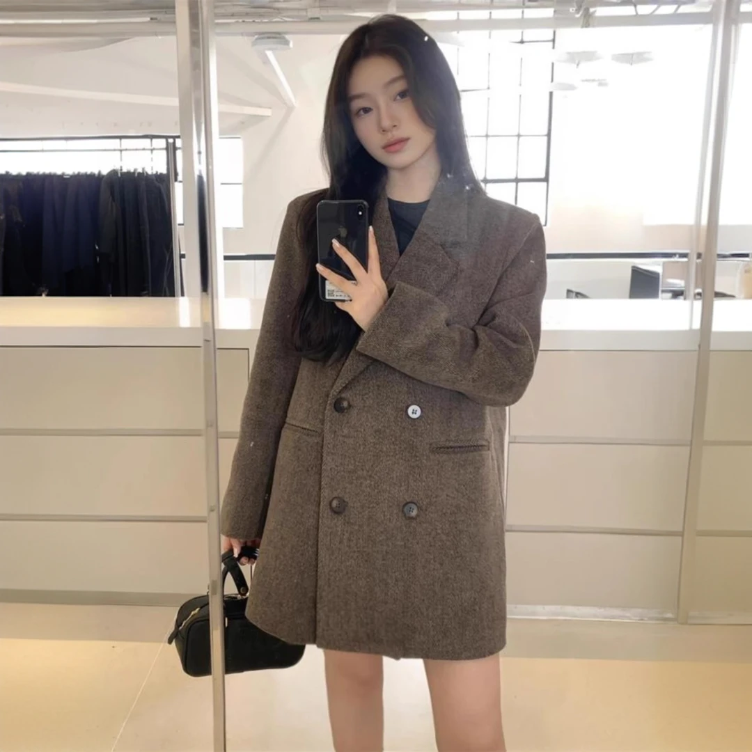 西装外套女中长款2025春季韩系高级感设计感小众呢子西服毛呢大衣