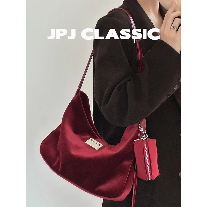 jpj新品天鹅绒腋下包女单肩斜挎通勤包百搭小托特包1763