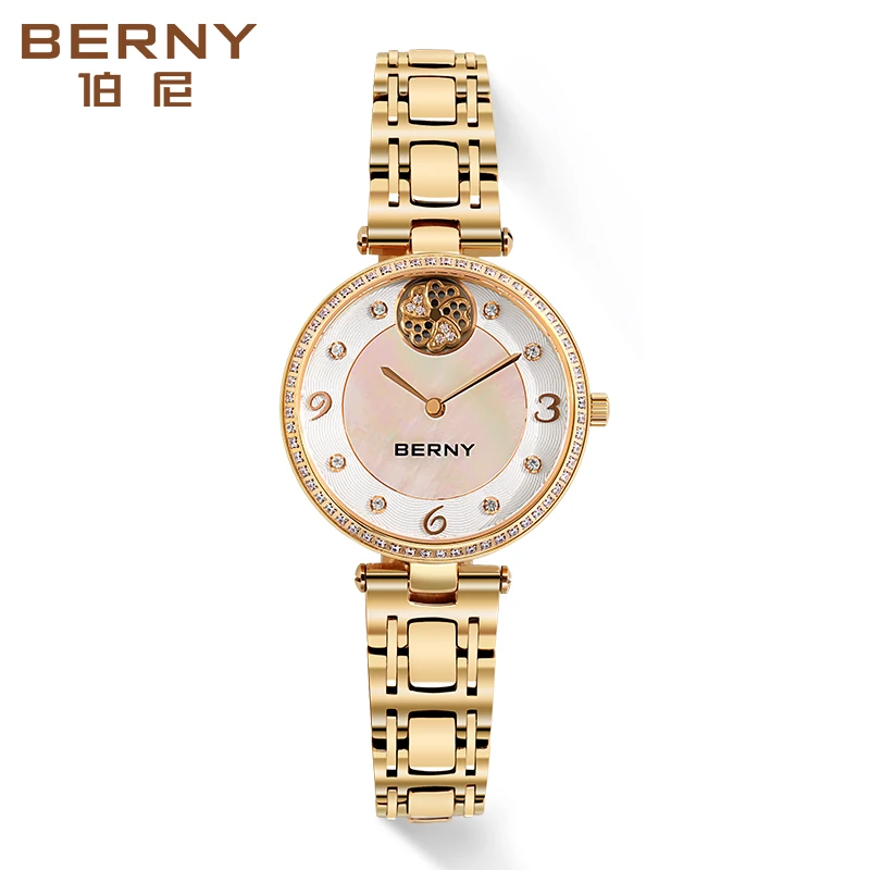 【专柜正品】BERNY金色镶钻女士轻奢手表时来运转满钻贝母表盘2779L