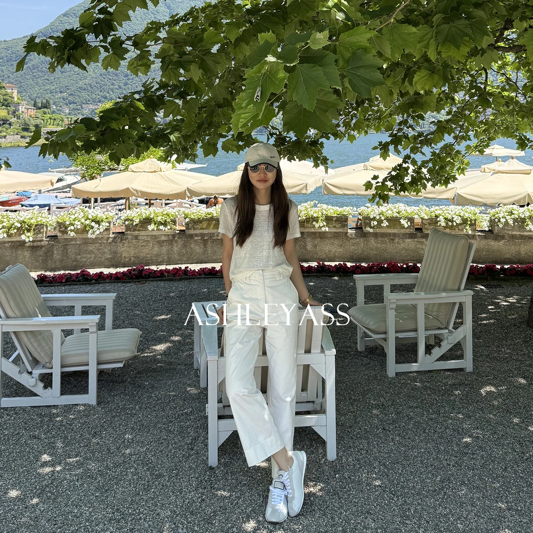 【ASHLEYASS】“老钱烟管裤”砂洗绒面设计师九分牛仔裤LSK250561Y