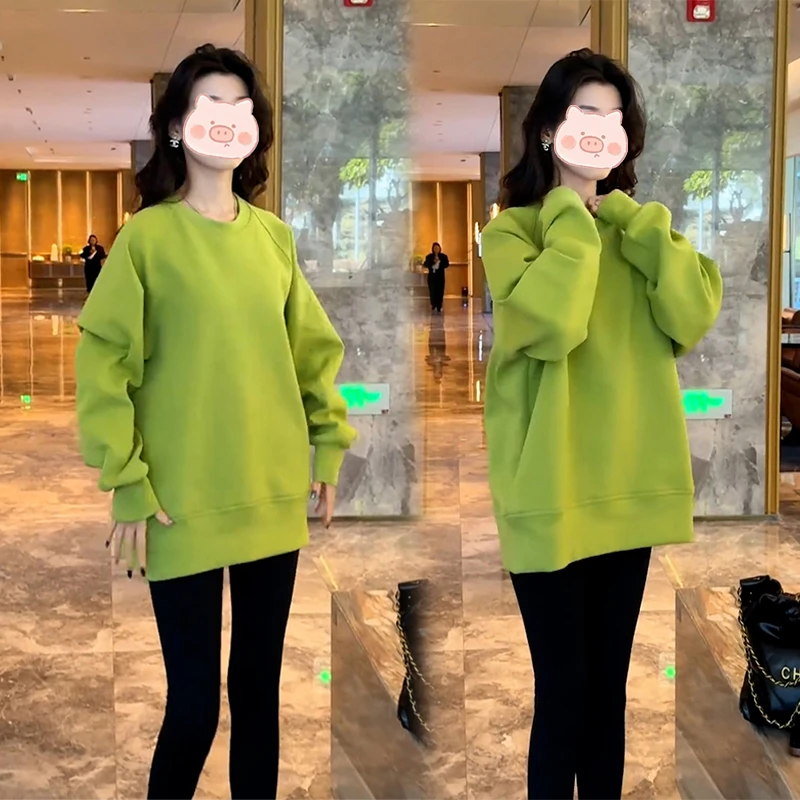 春秋款新品大码宽松遮肉不加绒卫衣女韩版爆款通勤百搭外穿上衣潮