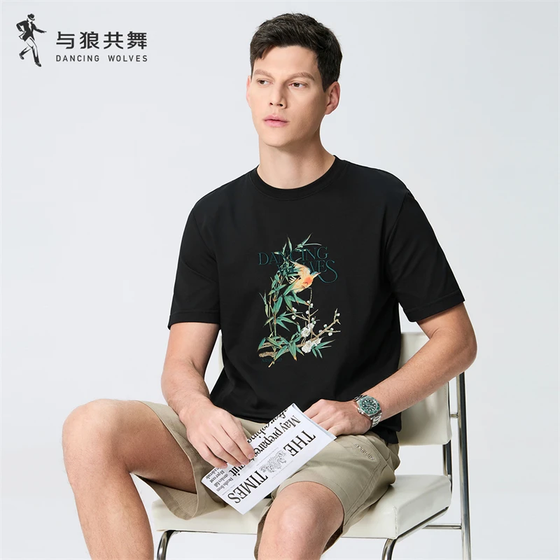 【冰藻泥&防螨透气】与狼共舞25夏季款国风印花短袖亲肤男士T恤