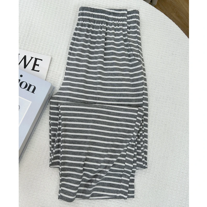 【灰白原纱】兰精莫代尔睡裤大码家居裤九分裤休闲裤条纹百搭款