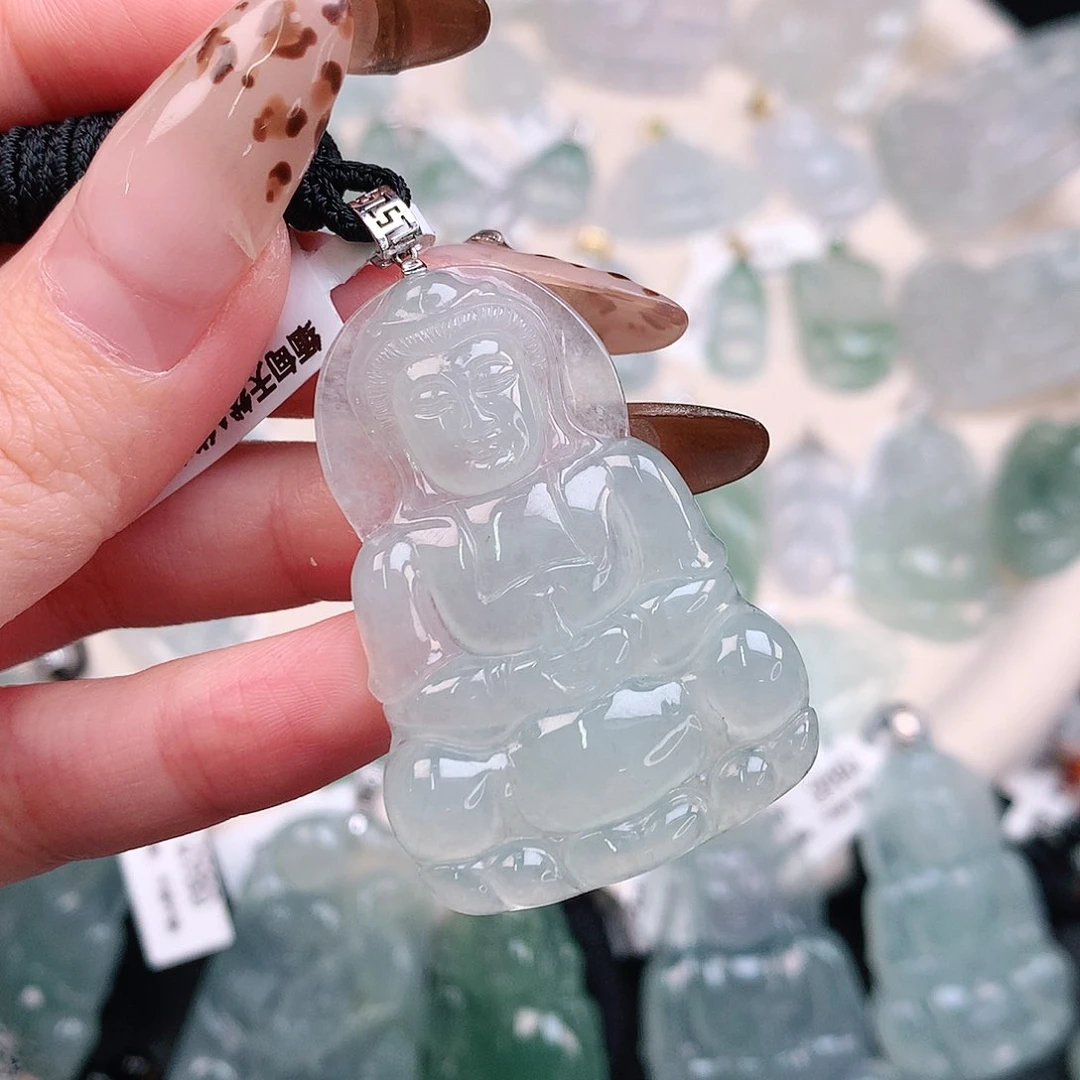 翡翠颈饰18K金镶嵌观音44，30.5、5