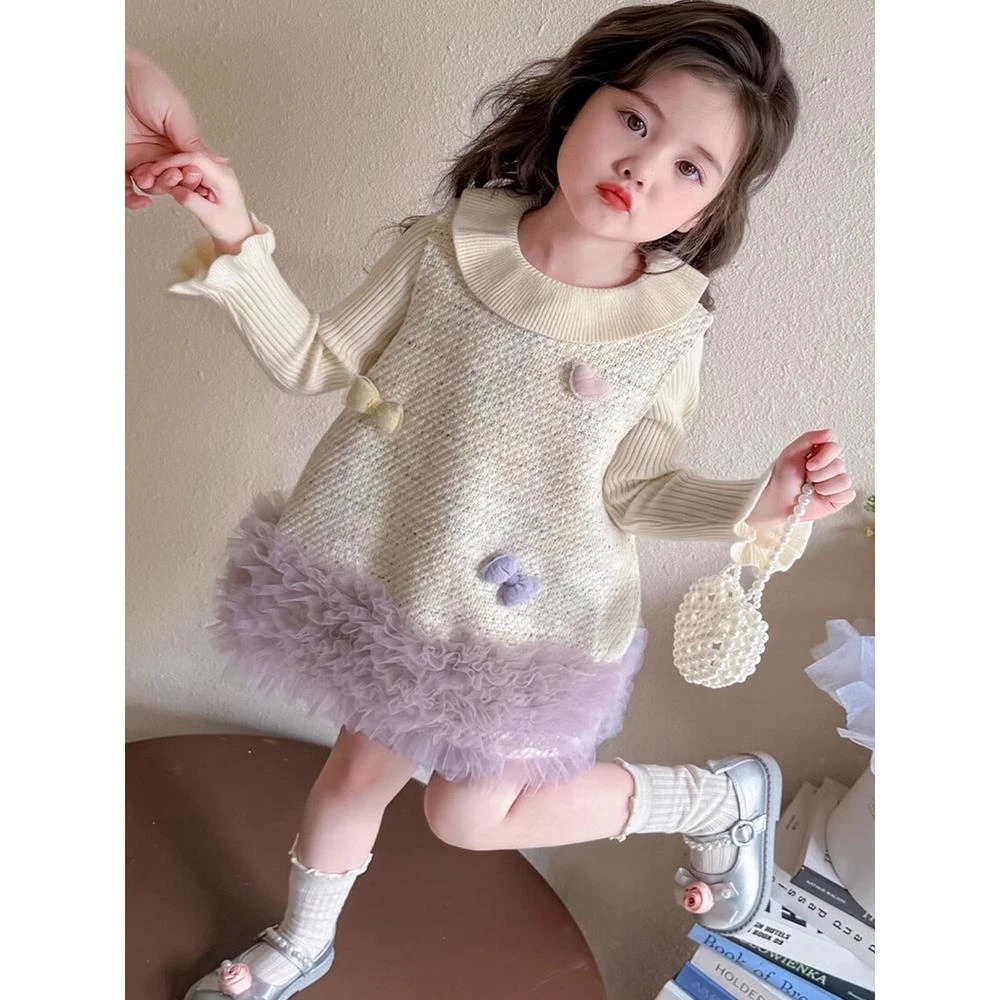 范哲萨女童连衣裙秋装2025新款儿童小香风背心裙套装女宝宝秋冬毛