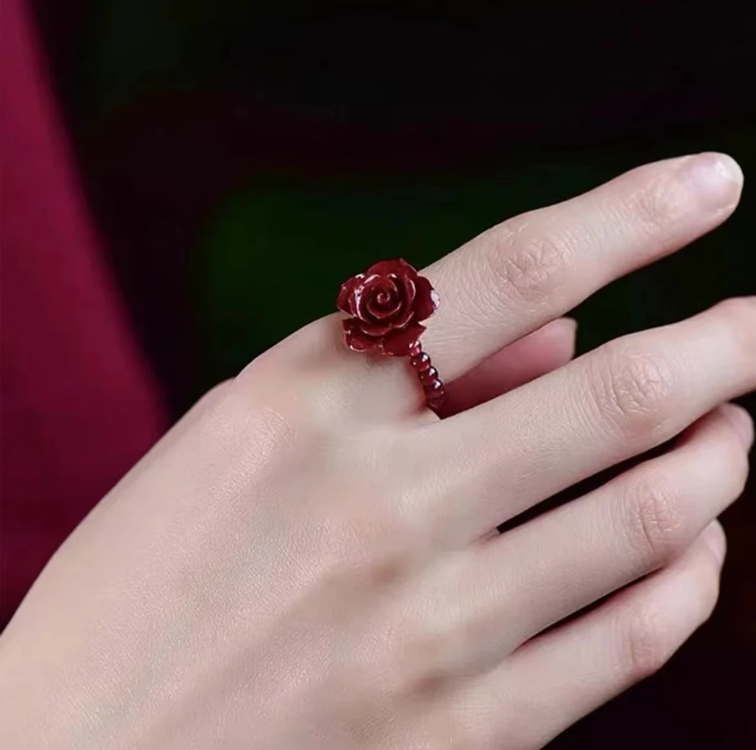 含辰砂工艺品精品正宗花开富贵财源滚滚滚戒指