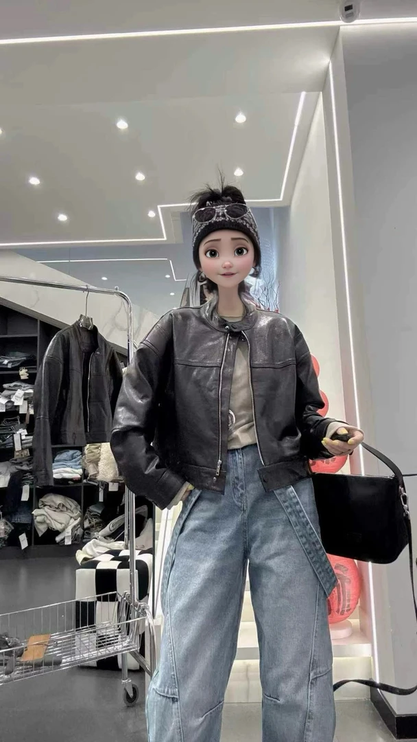 2025春装新款简约大气不挑人绵羊皮短款真皮皮衣夹克高腰外套