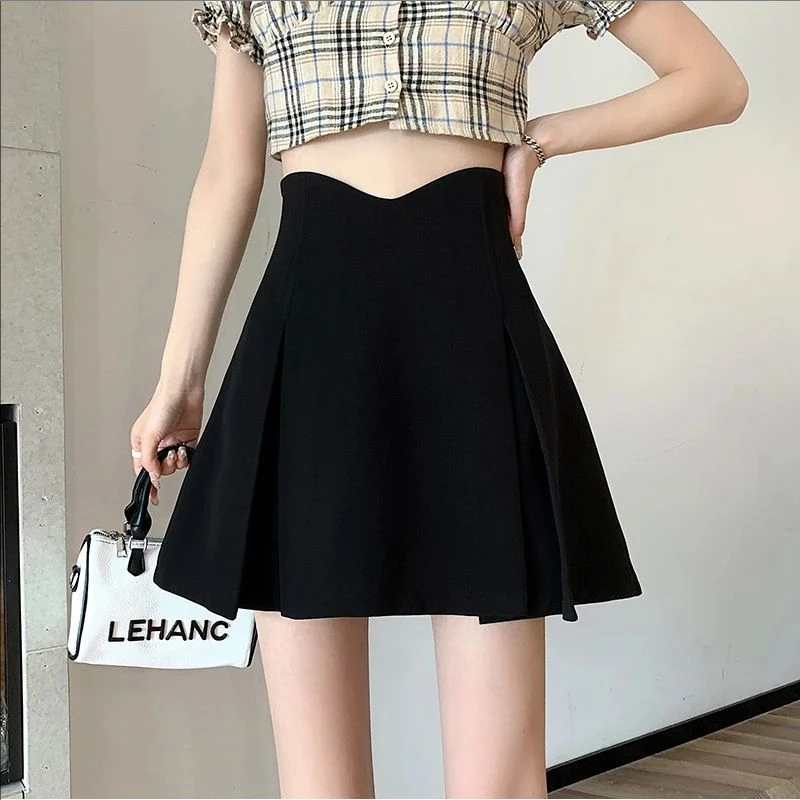 【现货】2025春款大码胖mm辣妹风高腰半身裙遮胯显瘦A字百褶半身裙