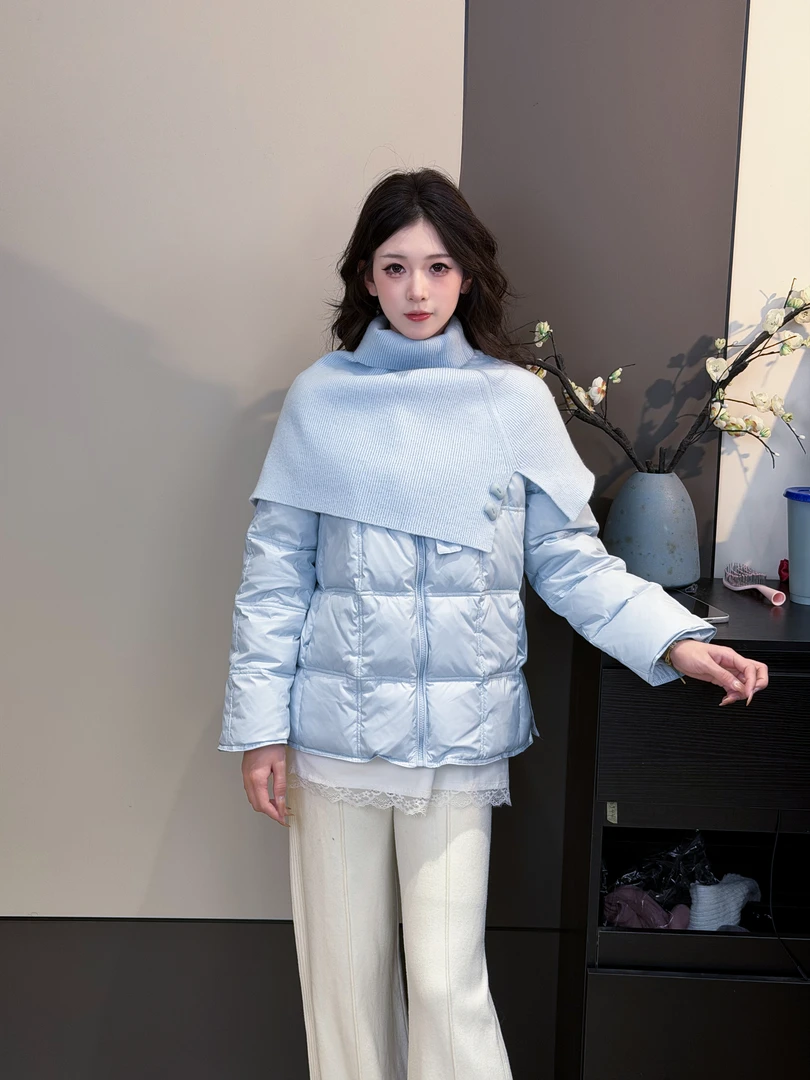 蔡小姐韩系甜美针织披肩棉服2025冬季新款加厚保暖外套