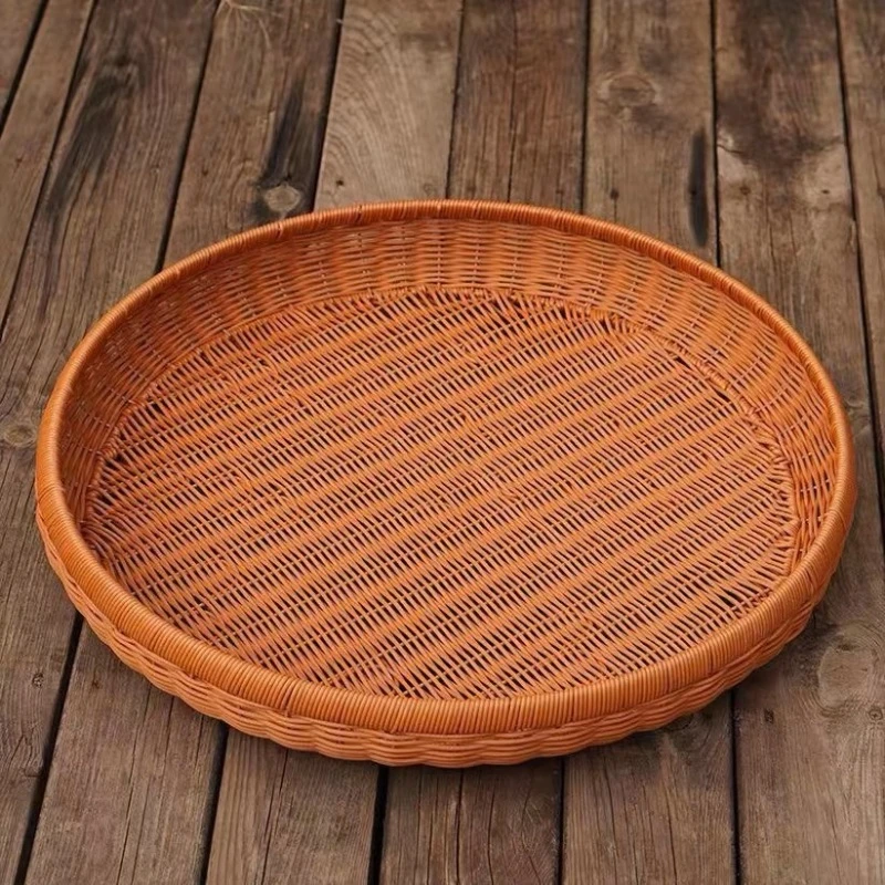 DL01棕色圆形加固加厚大号晒筐簸箕手工编织家居收纳筐  51*8